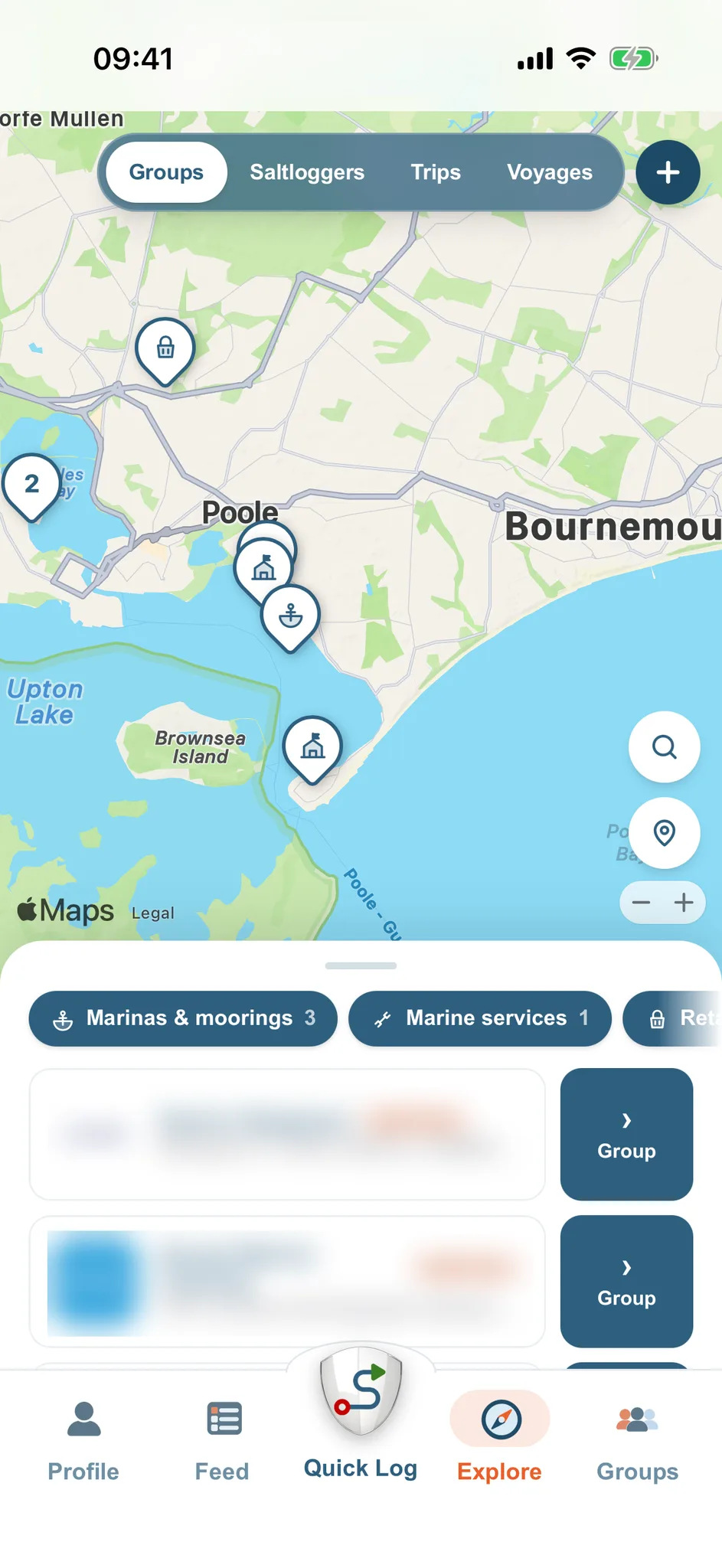 Clubs, marinas and chandleries on the Explore map